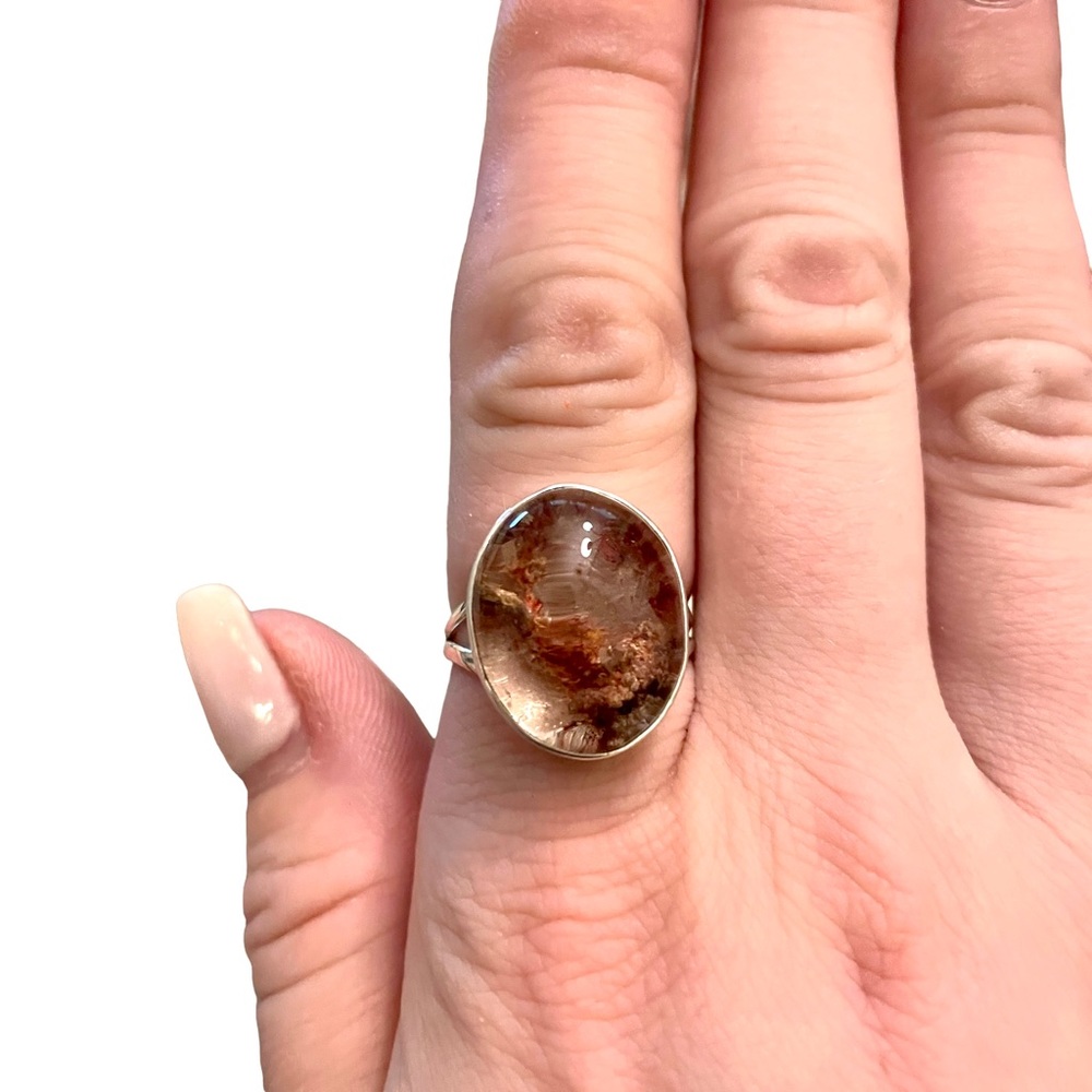 Natural Ghost Phantom Lodolite Quartz Solid Sterling Silver 925 Ring Size 8